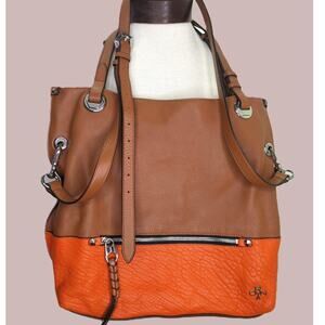 OrYANY Sydney Leather Purse Shoulder Bag Extra Strap Orange Brown Silver Handles